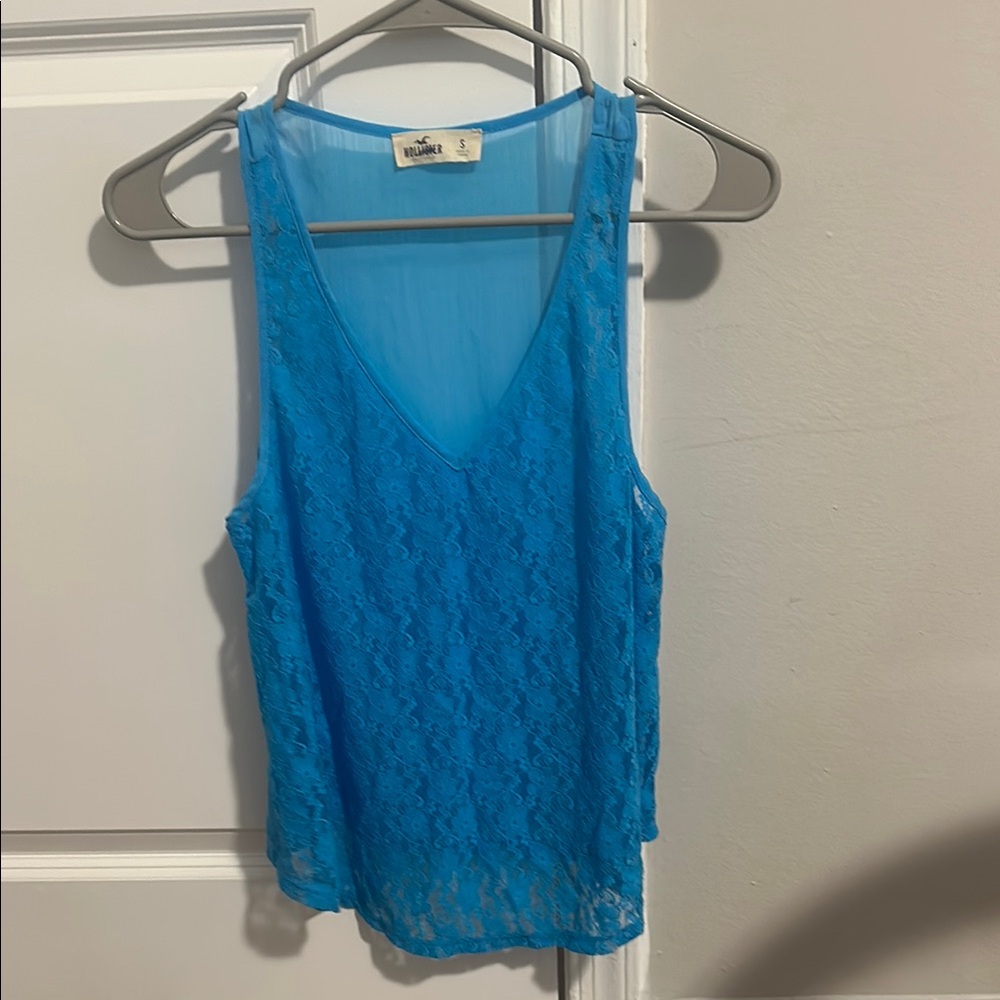 Hollister Blue Sleeveless Lace Tank Top